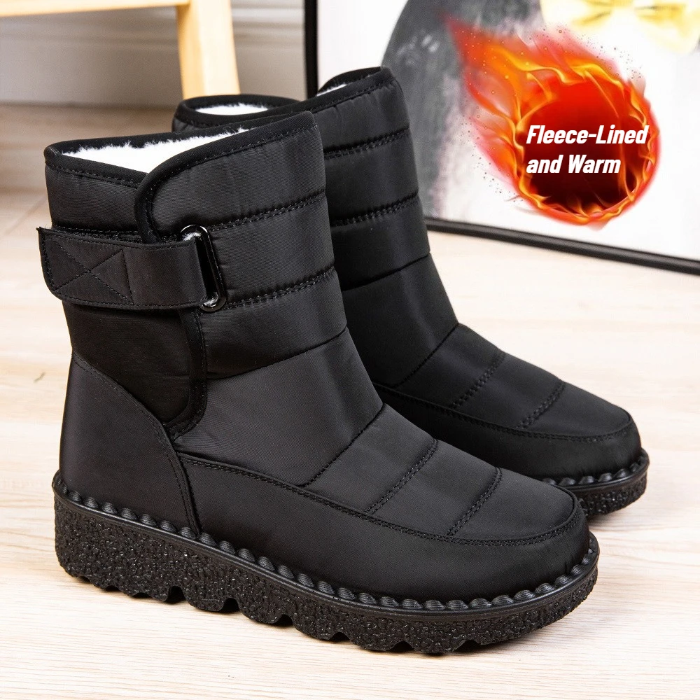 Women's Plus-Size Winter Snow Boots: Windproof, Waterproof, Thickened Fleece Lining, Non-Slip, Cotton-Lined Ankle Boots