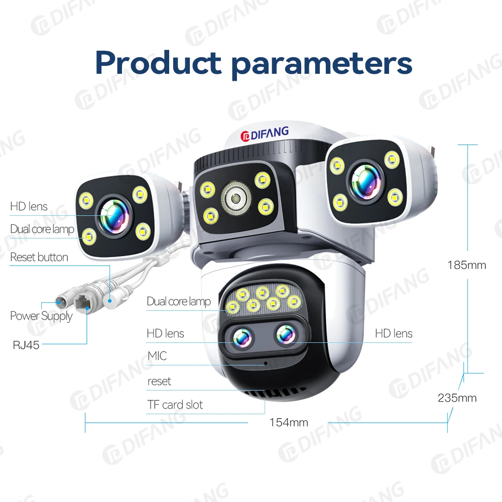 10K Outdoor 10X Optics Zoom WiFi6 Camera 20MP Four Screen Four Lens PTZ Automatic Tracking 6K Dual Lens Waterproof Security CCTV