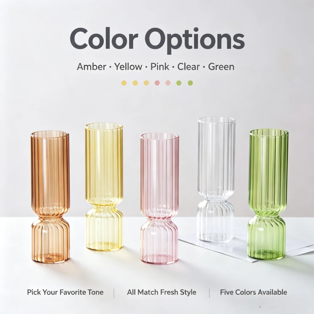 Ribbed Glass Flower Vase Modern Simple Style Multicolor Single Stem Floral Arrangement Ornament Living Room Table Decor