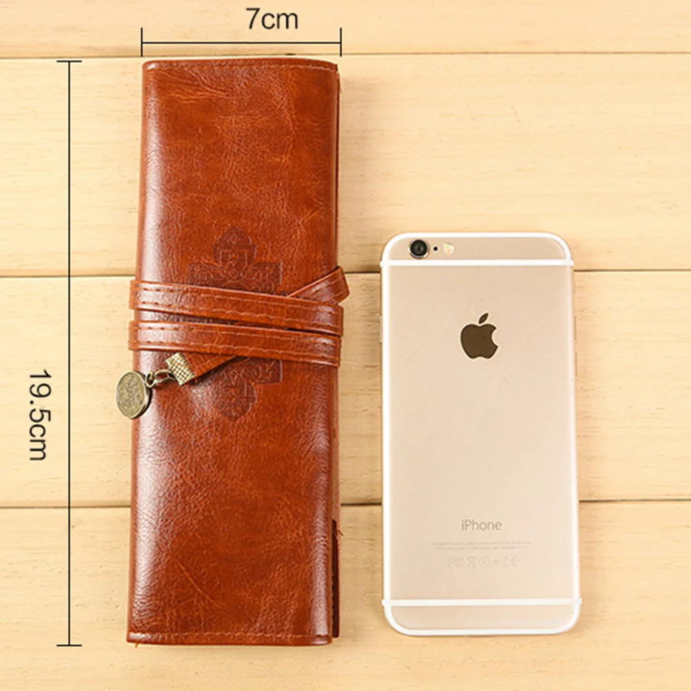 

Retro Pencil Bag High Capacity Pen Case Genuine Material Student Coin Makeup Pouch Storage Solution