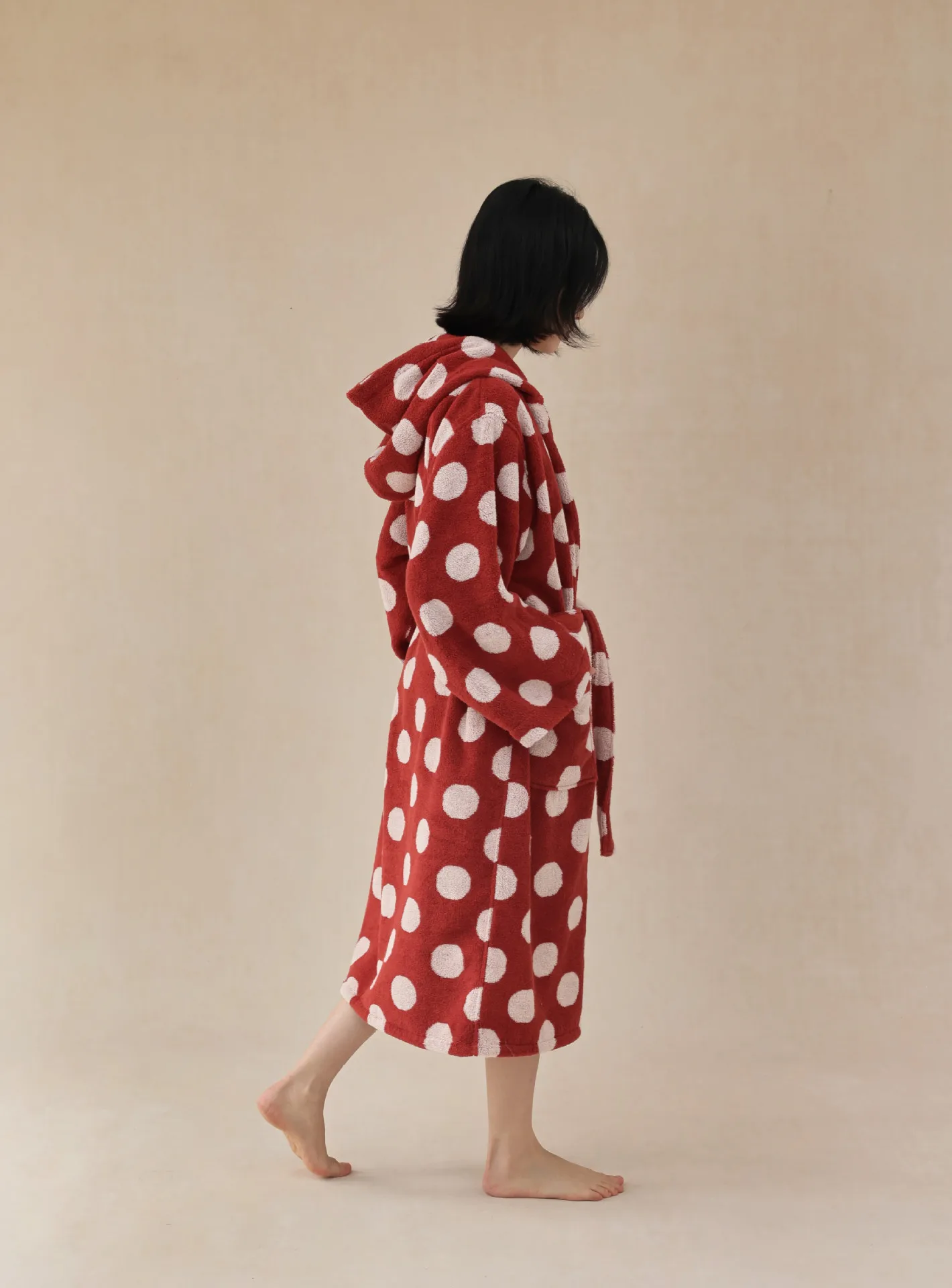 Retro Wave Dots Cotton Bathrobe Parent-child Set Hooded Floral Patter Yarn Dyed Cotton Soft Soft Absorbent Bath towel Robes