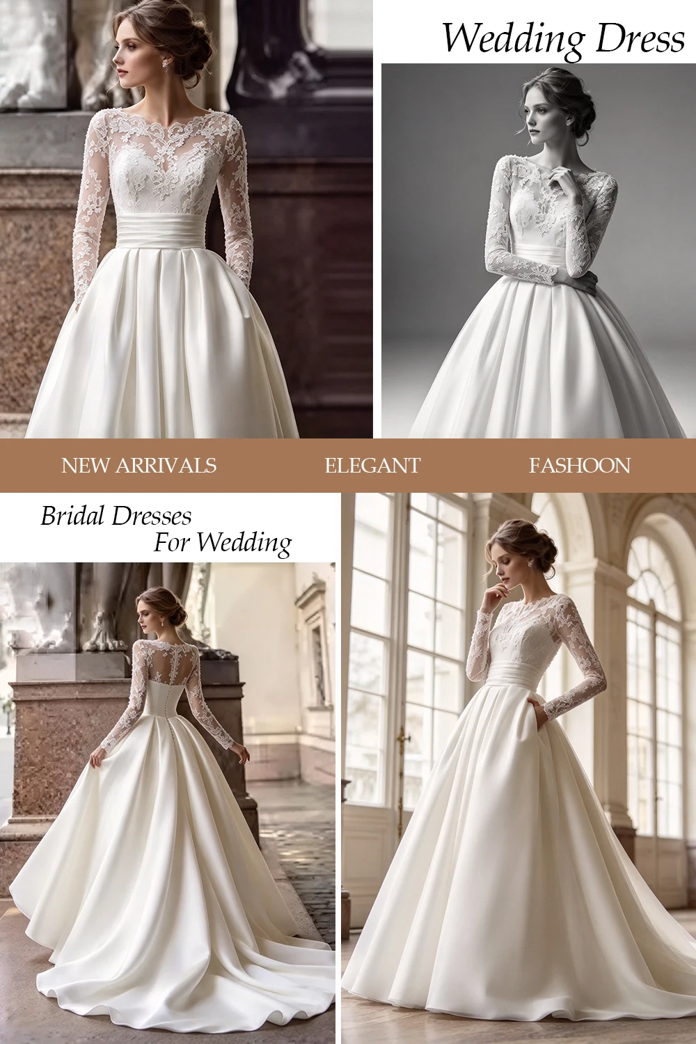 JEHETH Elegant Lange Ärmel Satin Brautkleid A-Linie Spitze Applikationen Mit Tasche Brautkleider Rundhals 2027 Personalisiert Brautkleider Kehrauschlepp Vintage Große Größe Illusion Rücken Für Frauen – Detail 14