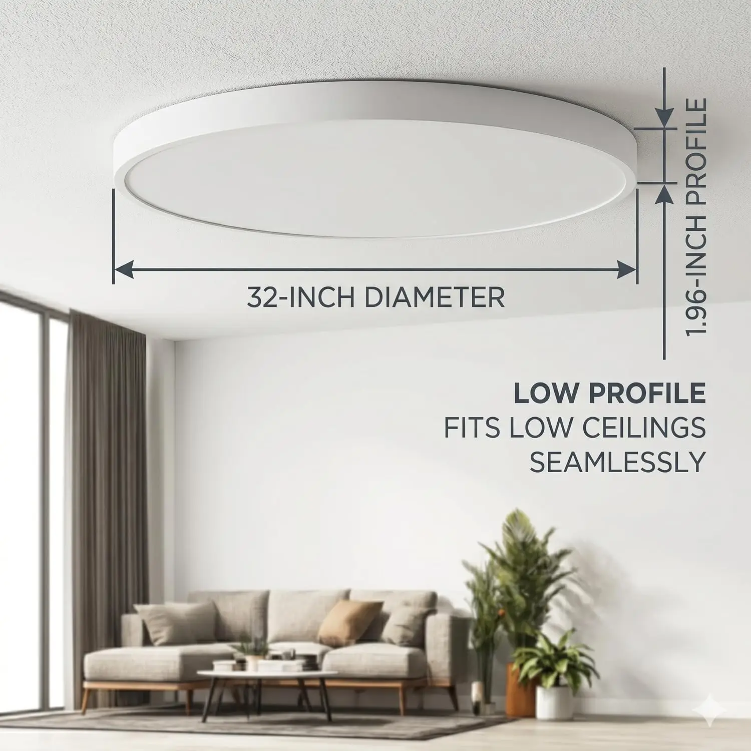 Dimmable Minimalist LED Ceiling Light Large Flush Mount 32 Inch