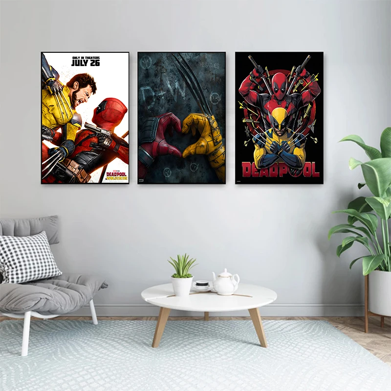 Deadpool & Wolverine Movie Canvas Painting Poster Cuadros Marvel Superhero Wall Art Mural Picture Living Room Decor Frameless