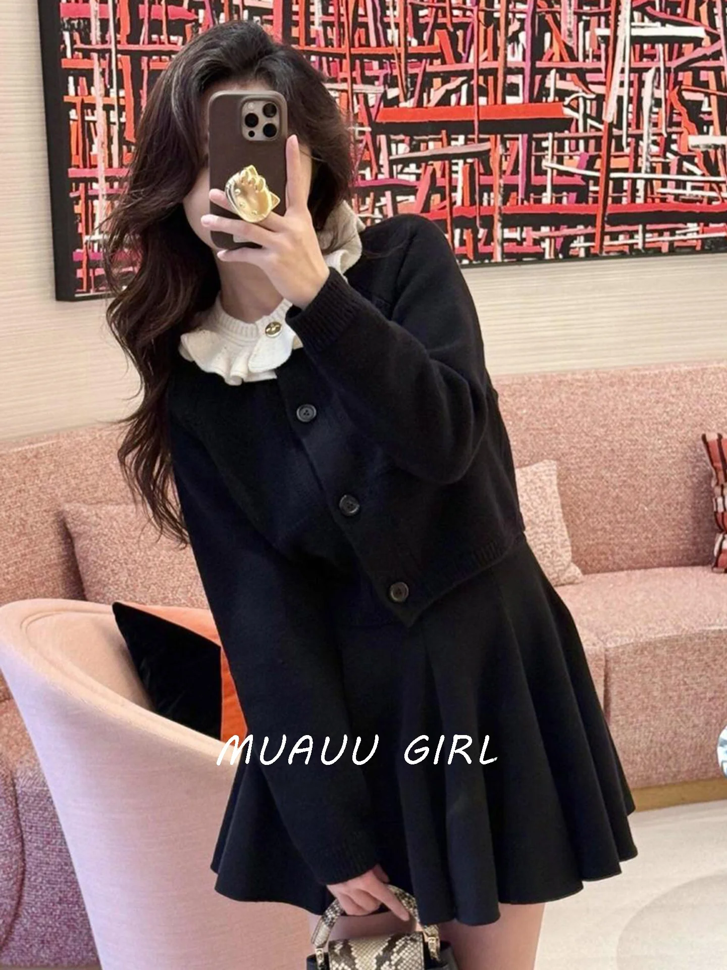 MUAUU GIRL Commuter Elegant Long Sleeve Knitted Sweater New  Lace Collar Open Cardigan Soft Wool Blend Summer 2026