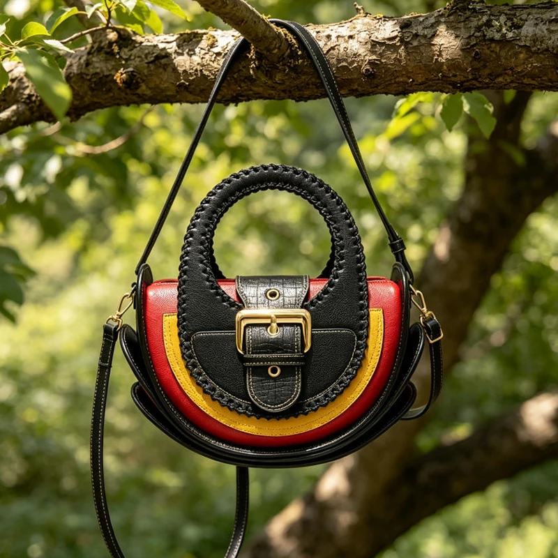 Farbblock-Splicing-Handtasche in Halbmondform mit passendem Portemonnaie, Damen-Umhängetasche, Henkel-Tragetasche – Detail 10