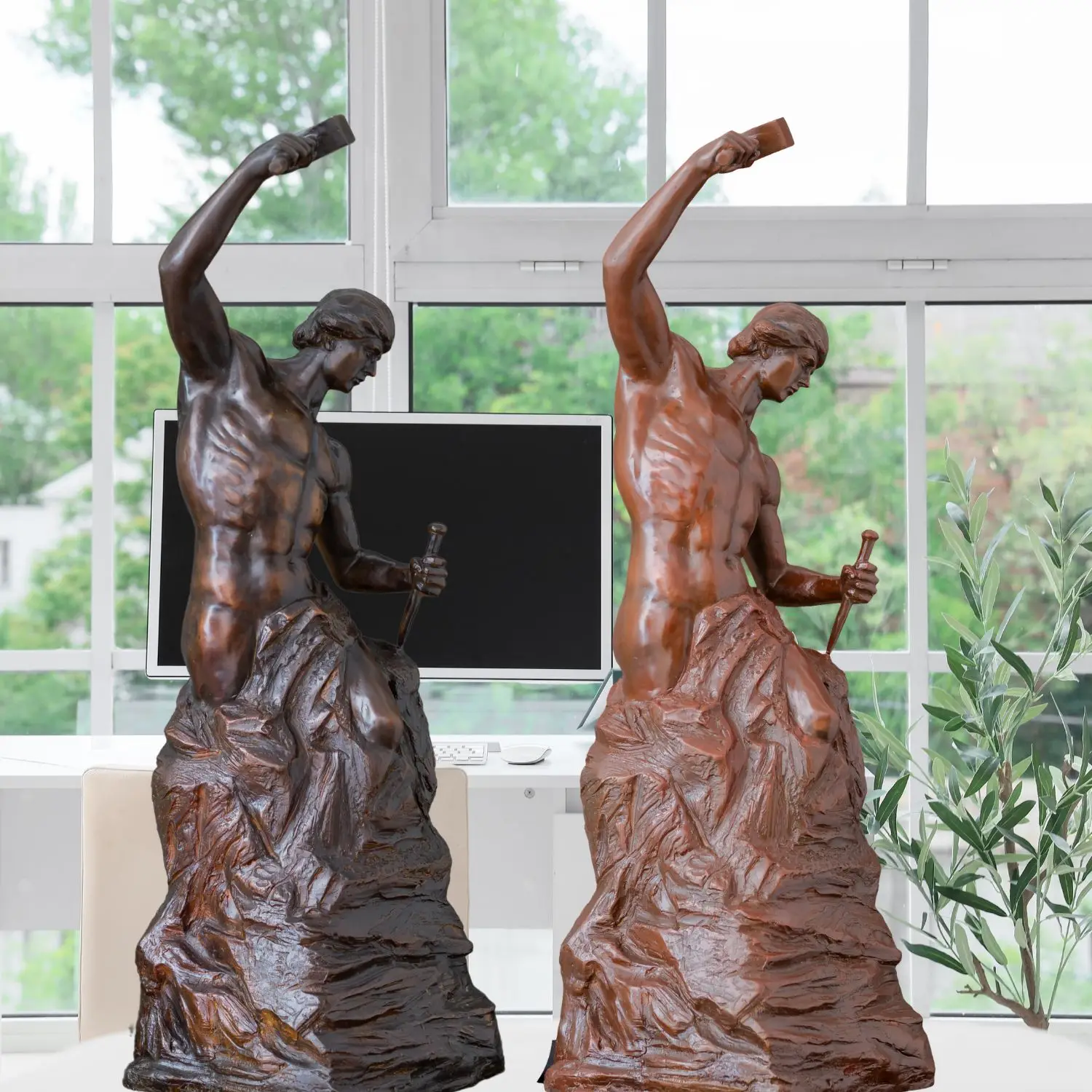 

27.5" Self Made Man Bronze Statue – Handcrafted Inspirational Hammer Sculpture for Home Office Decor, Entrepreneur Gift