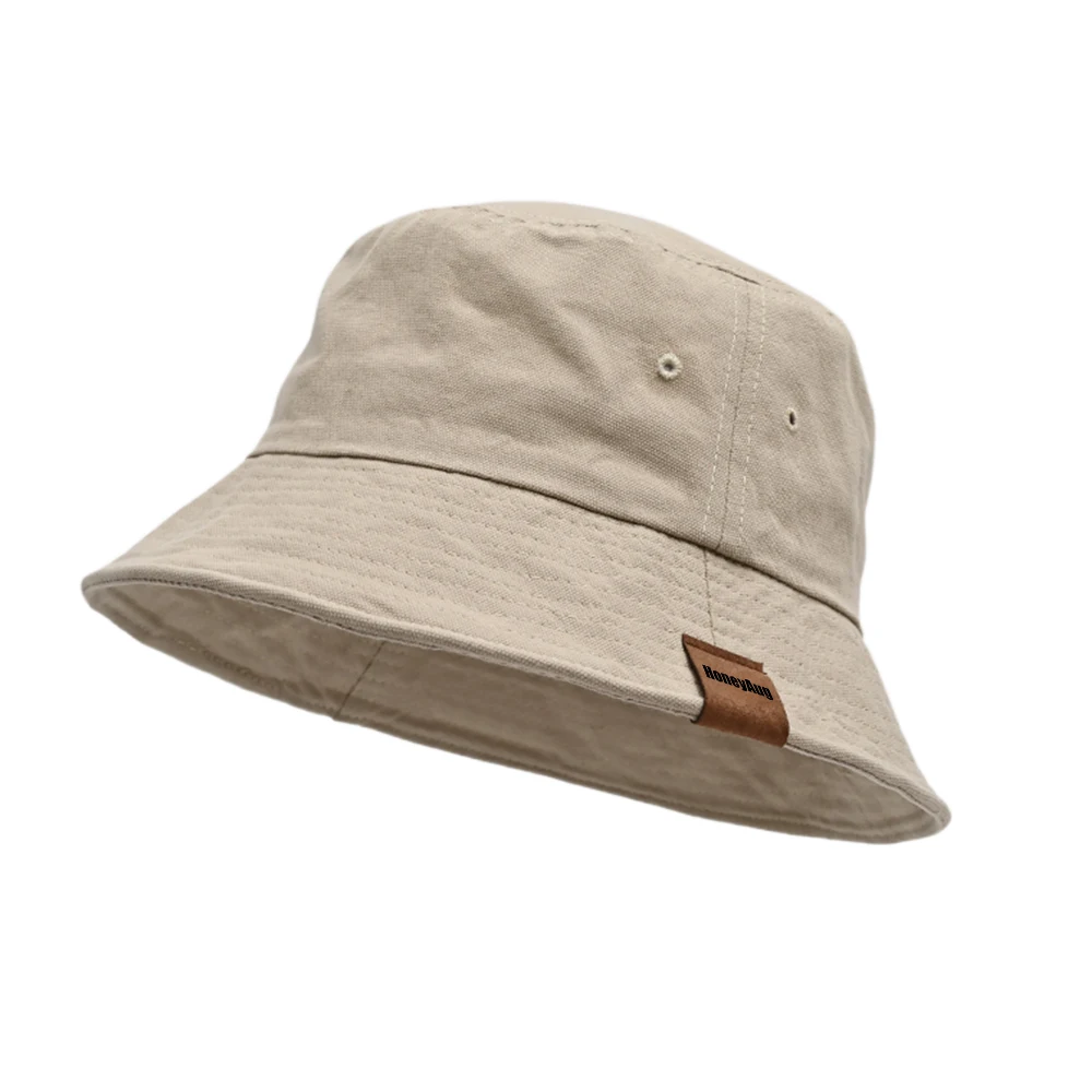 HoneyAug Bucket hats, Unisex Cotton Packable Bucket Hat Sun Hat Plain Colors for Men Women,Beige