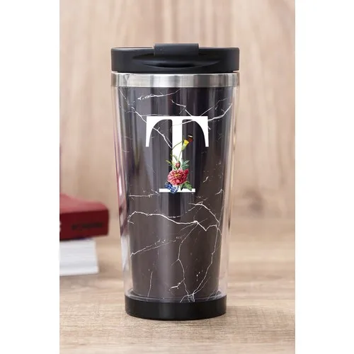 Gift Shop Letter T Black Marble Thermos Cup