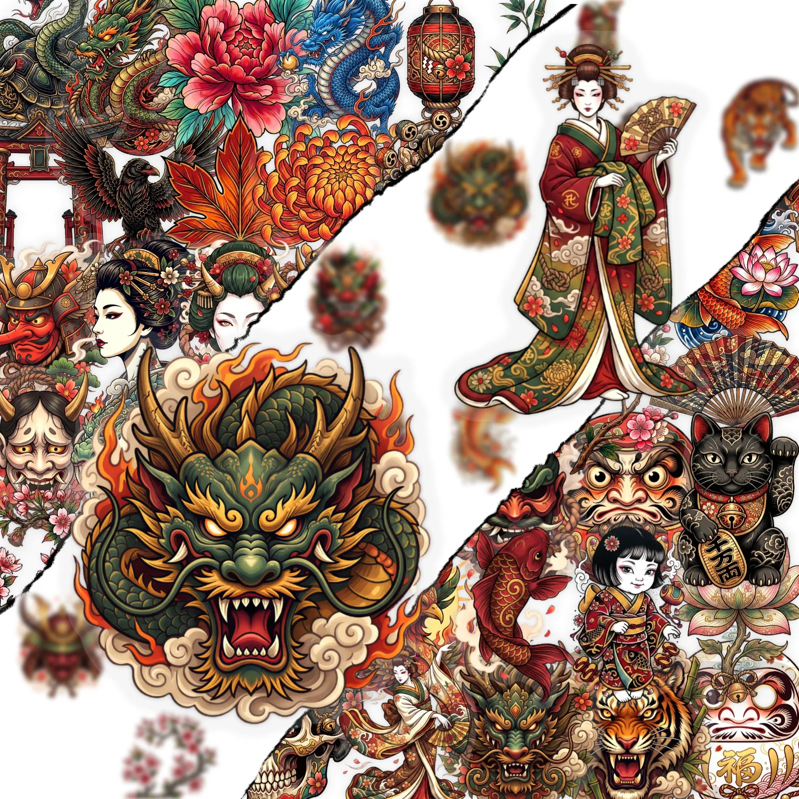 50Pcs Japanese Art Stickers Ukiyo-e Vintage Clear Scrapbook Decal Japan Culture Stickers Aesthetic Waterproof Vinyl Pack Sticker