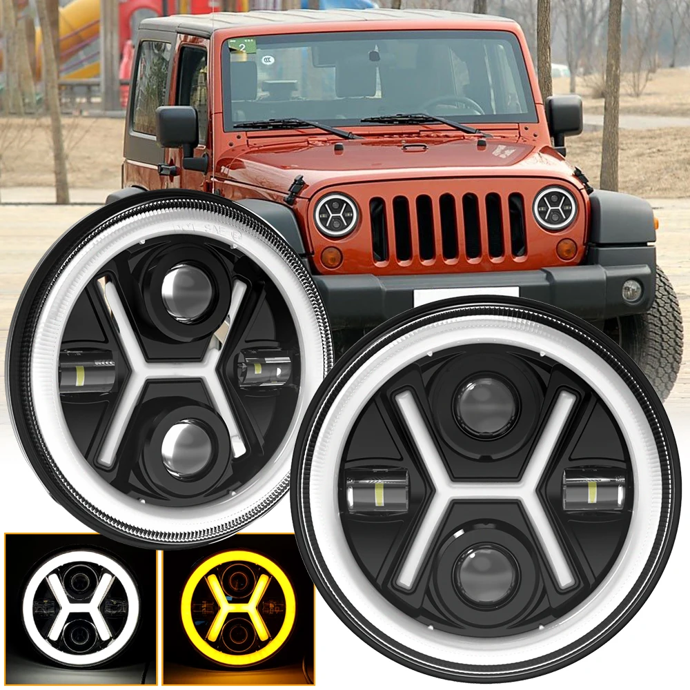 

7-дюймовая светодиодная фара для Jeep Wrangler JK JKU TJ LJ 1997-2018 Светодиодная фара Halo Ring указателя поворота и герметичная лампа дальнего света DRL H6024