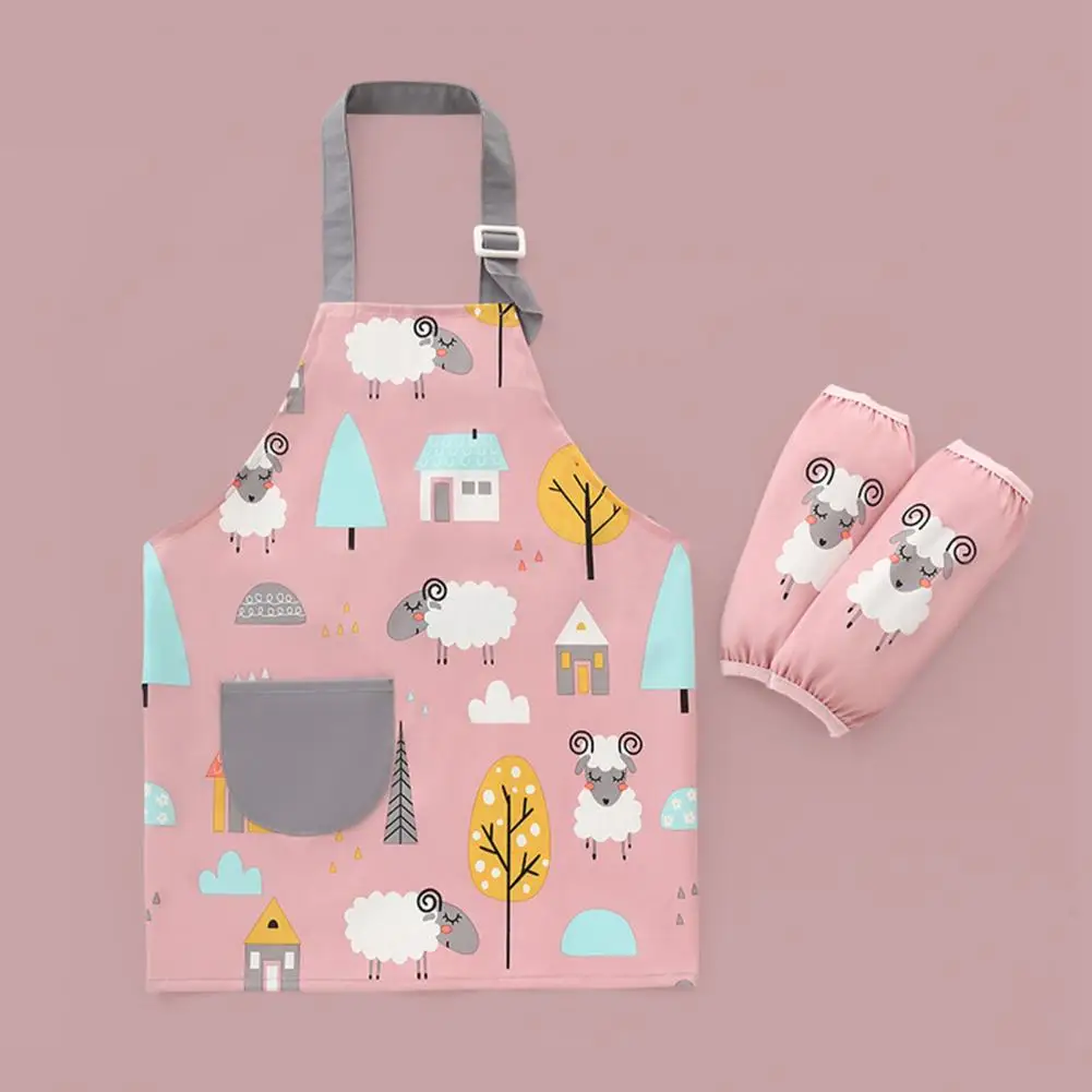 Animal Pattern Kids Apron with Sleevelet Baby Bibs Apron Child Kids Painting Cooking Baking Pinafore Playing Games Garden Apron