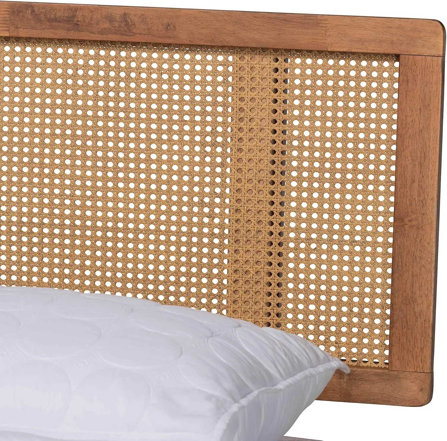 Nura Mid- Modern Walnut Brown Finished Wood And Synthetic Rattan Full Size Platform Bed