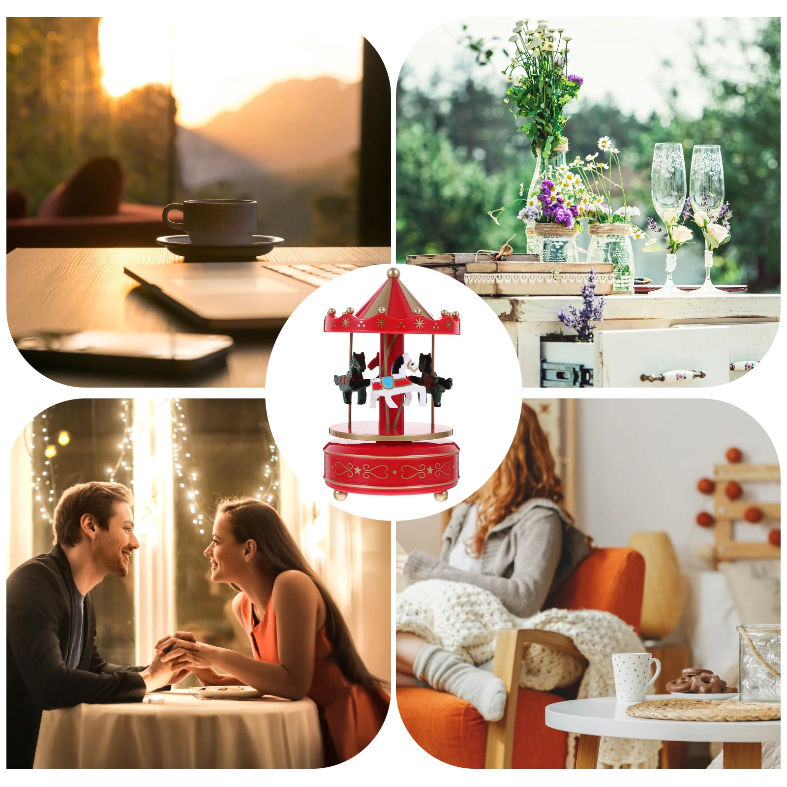 

1pc Music Box Carousel Design Melody Playing Desktop Decor For Christmas Birthday Party Home Office Art Decoration