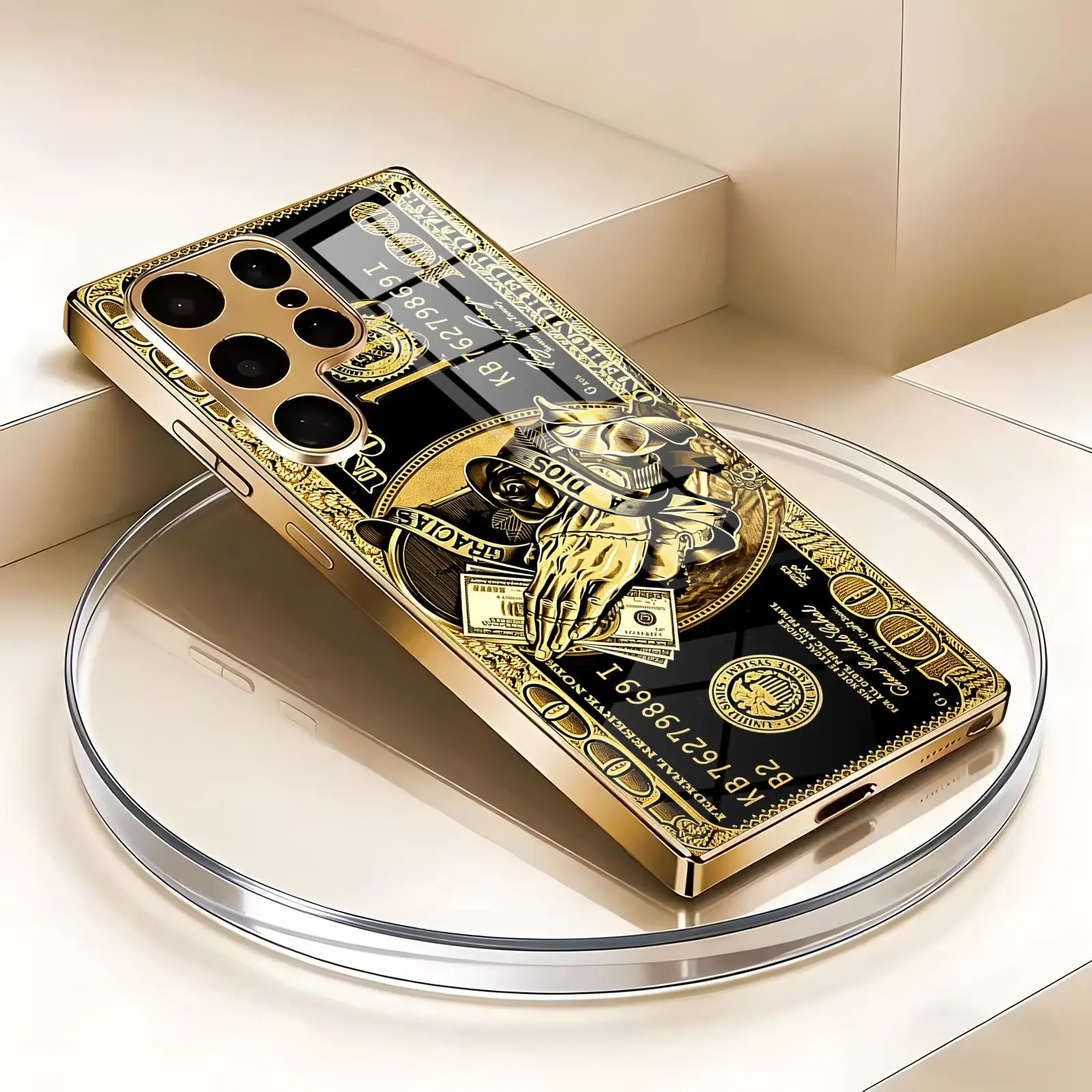 Luxurious Metallic Texture Dollar Phone Case For SamsungS26 S25 S24 S23 S22 S21 Plus Ultra Note20 Electroplated glass Phone Case