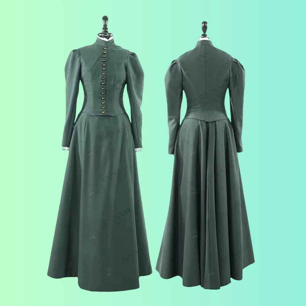 

Women Gothic Steampunk Walking Dress Medieval Victorian Royal Court Green Jacket Skirts Riding Suit Theatre Stage Show Gown