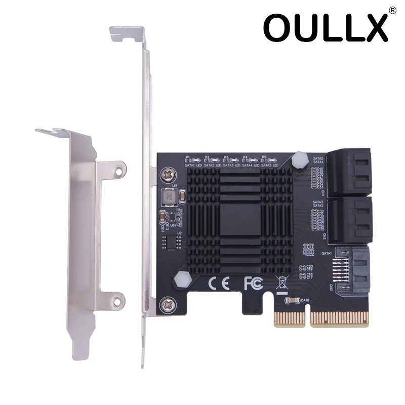 

OULLX PCIE 4X To 5 Ports SATA 3.0 III 6 Gbps SSD Adapter PCI Express X4 Controller Board Expansion Card Support x4 x6 x8 x16