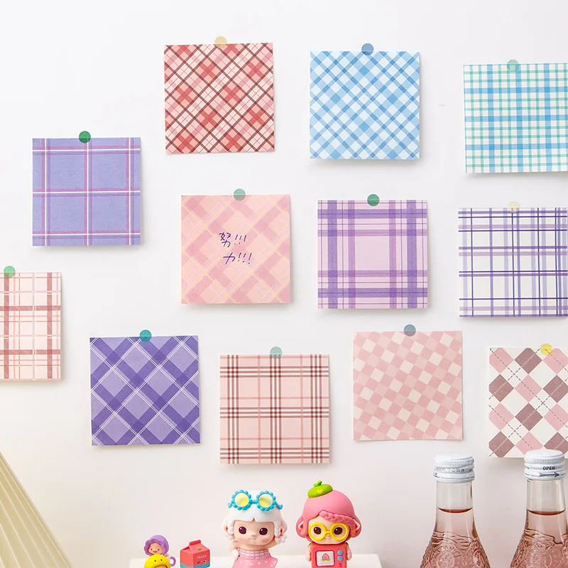 200Sheet/lot Cute Kawaii Plaid Series Memo Pad Sticky Notes Stationery Message Posted It Planner Notepads Office School Supplies