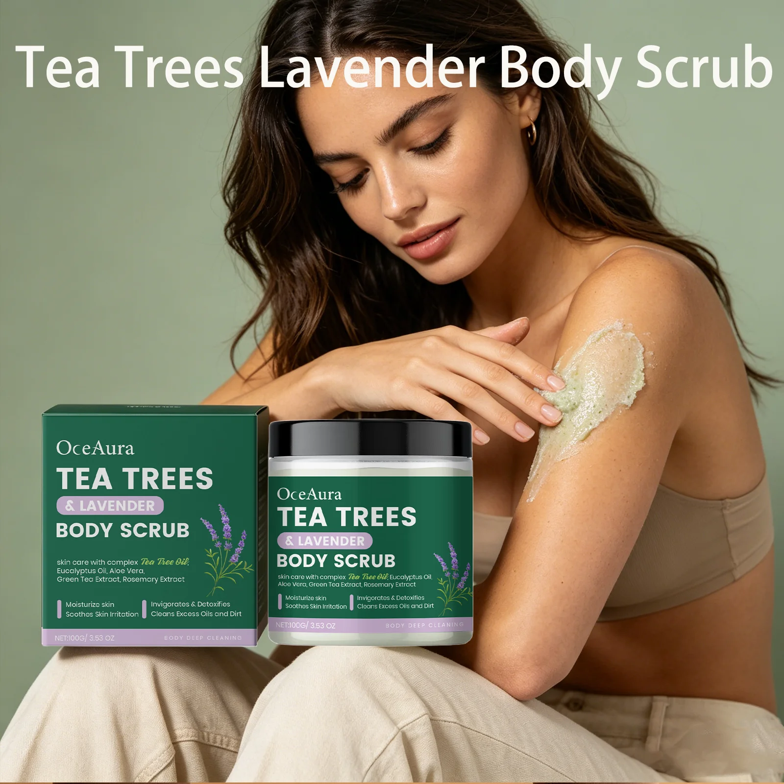 OceAura Tea Trees Lavender Body Scrub Gentle Skin Deep Cleansing Exfoliating Soothing Moisturizing Detoxifying Body Care Scrub 
