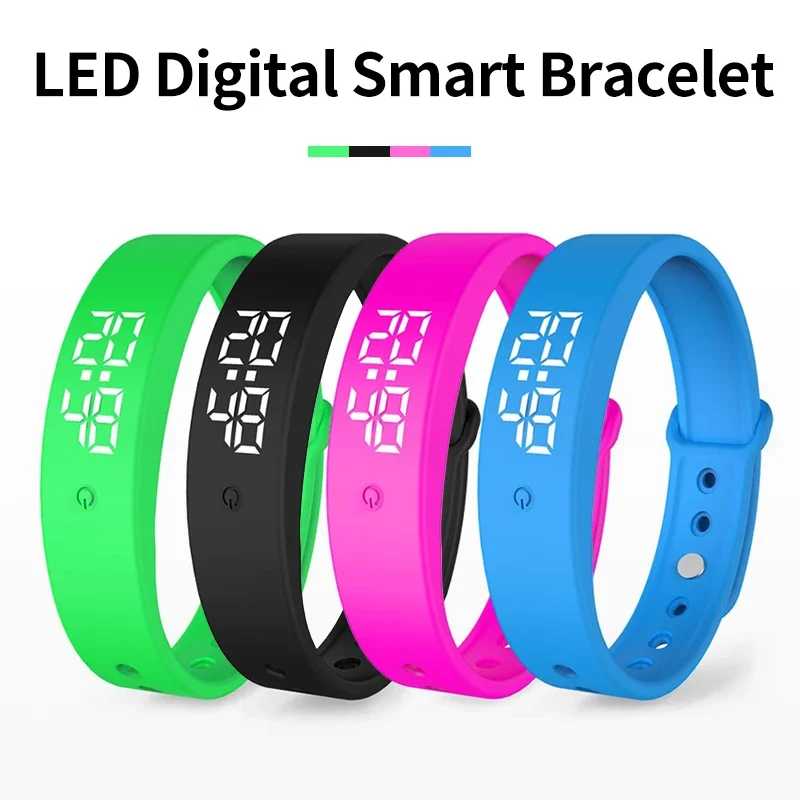 Student LED Digital Smart Bracelet for Monitor Thermometer Vibration Alarm Wristband Smart Bracelet Waterproof Smartband