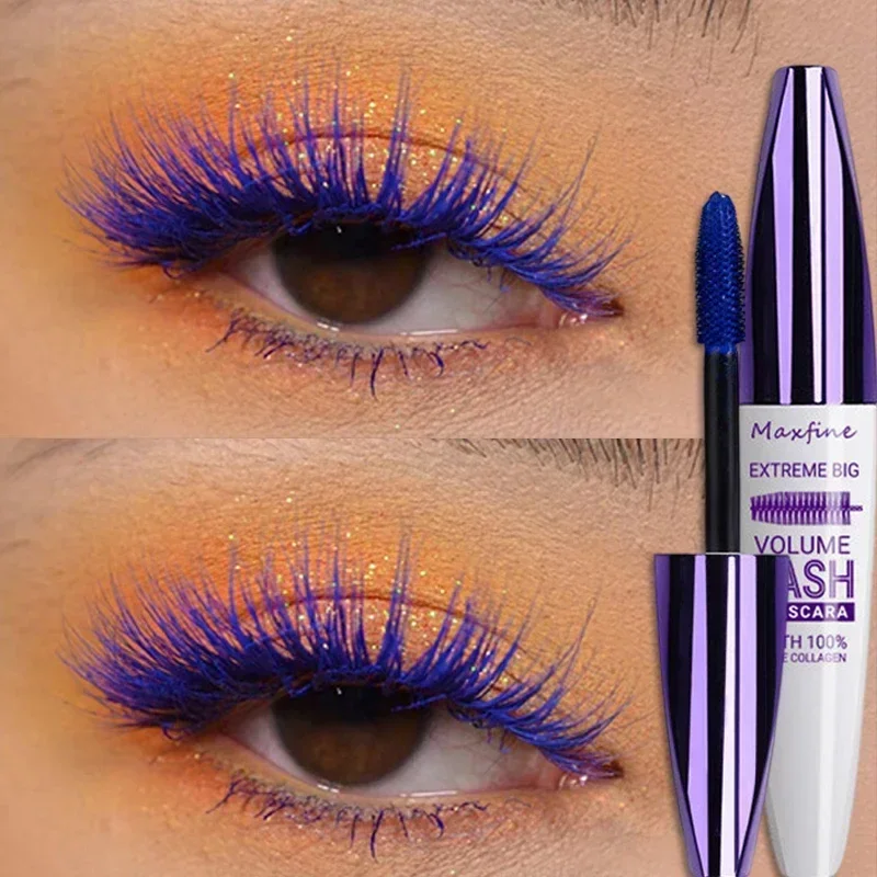 5D Silk Fiber Purple Mascara, impermeável duradoura, estéreo, preto, azul cílios extensão, curling, rápido-seco, olhos maquiagem, cosméticos, 5D