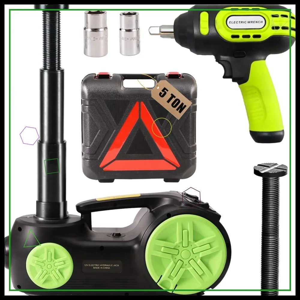 

Электрический гидравлический автомобильный домкрат 5 тонн 12В с ударным гайковертом, насосом для подкачки шин и LED-фонарем для ремонта внедорожников, седанов и грузовиков