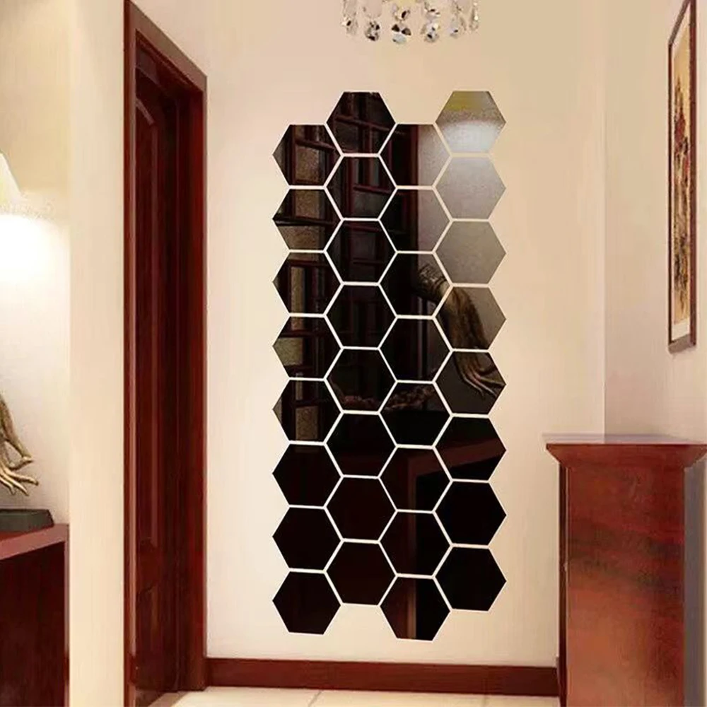 6/12Pcs 3D Spiegel Wand Aufkleber Acryl Selbstklebende Abnehmbare Hexagon Wand Aufkleber Wohnzimmer Hause Kunst Spiegel Aufkleber ornament