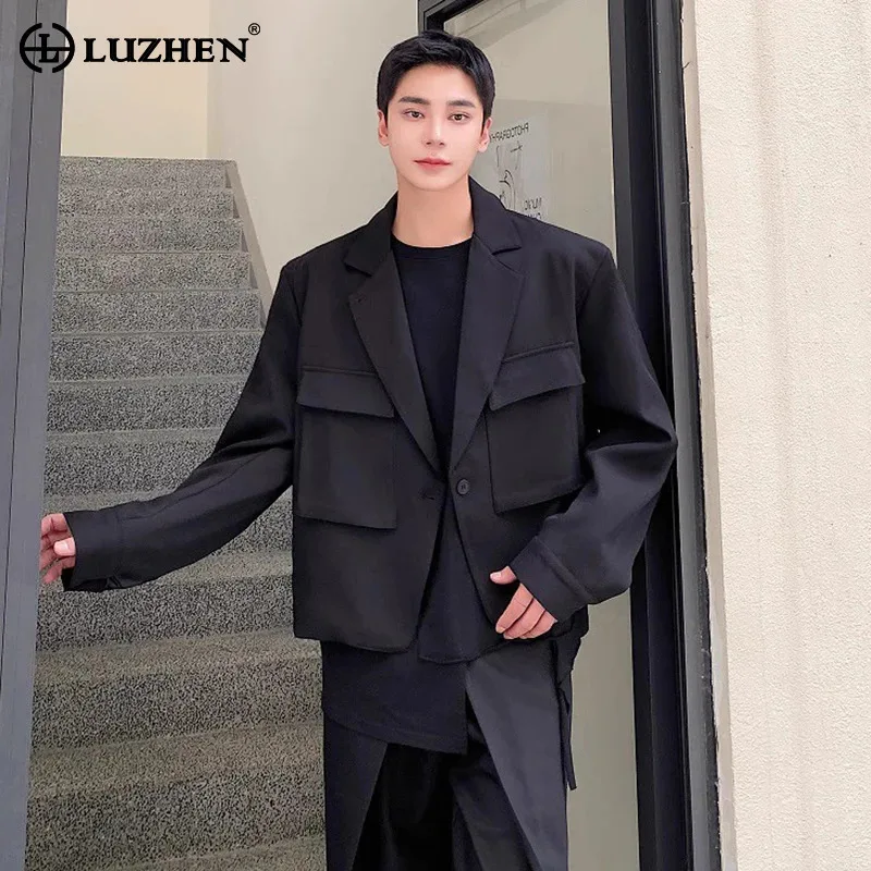 LUZHEN Big Design Color 2026 Multi Pockets New Solid Short Jacket Men's Stylish Handsome Original Elegant Casual Clothes JY9191