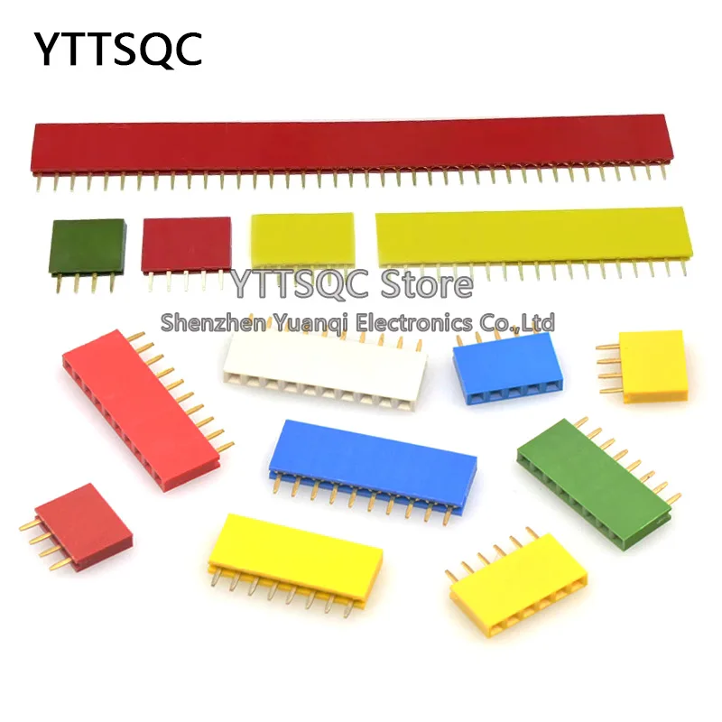 2.54mm Color Single Row Female Pin Header Connector Red/Yellow/Blue/White/Black/Green 1*2/3/4/5/6/8/10/14/16/20/40Pin Socket