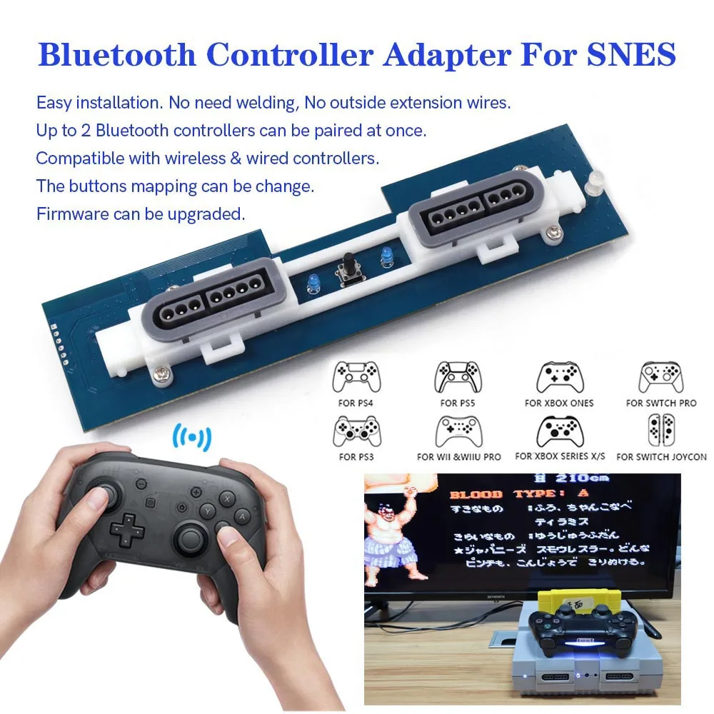 

Ретро-приемник для американской консоли SNES, Bluetooth-адаптер для внутренней панели SNES, совместим с беспроводными контроллерами для PS3/PS4/PS5/Xbox One.