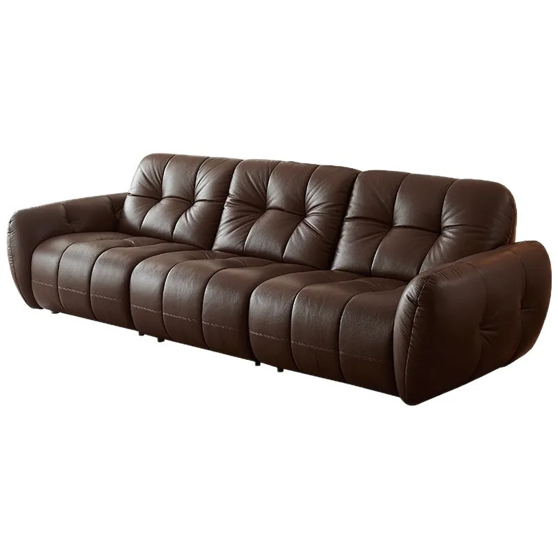 

Italian light luxury retro style high-end leather sofa modern simple living room small apartment inline row