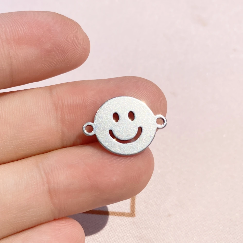 

Wholesale 20Pcs Stainless Steel Sunshine Big Smile Face Connectors Tow Holes Earring Links Smiling Face Charm Handcraft