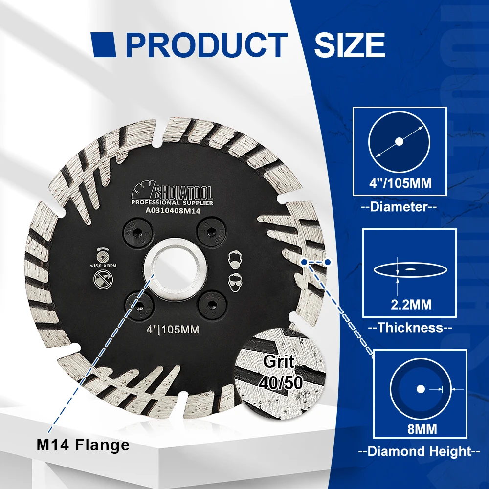 SHDIATOOL Dia105mm M14 Thread Diamond Deep Teeth Saw Blade Granite Marble Concrete 4Inch Cutting And Grinding Disc