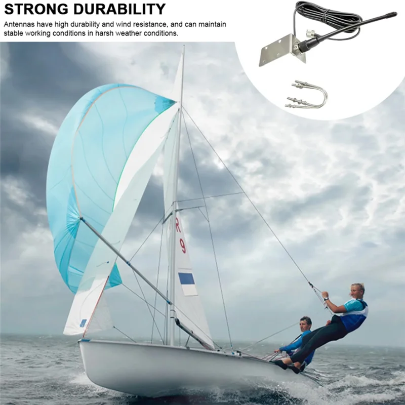 

A99E-Waterproof VHF Marine Antenna 156-163Mhz Mast Aerial With RG-58 Cable(5M/16.4Ft) L Shape Bracket For Boat Sailboat Yacht
