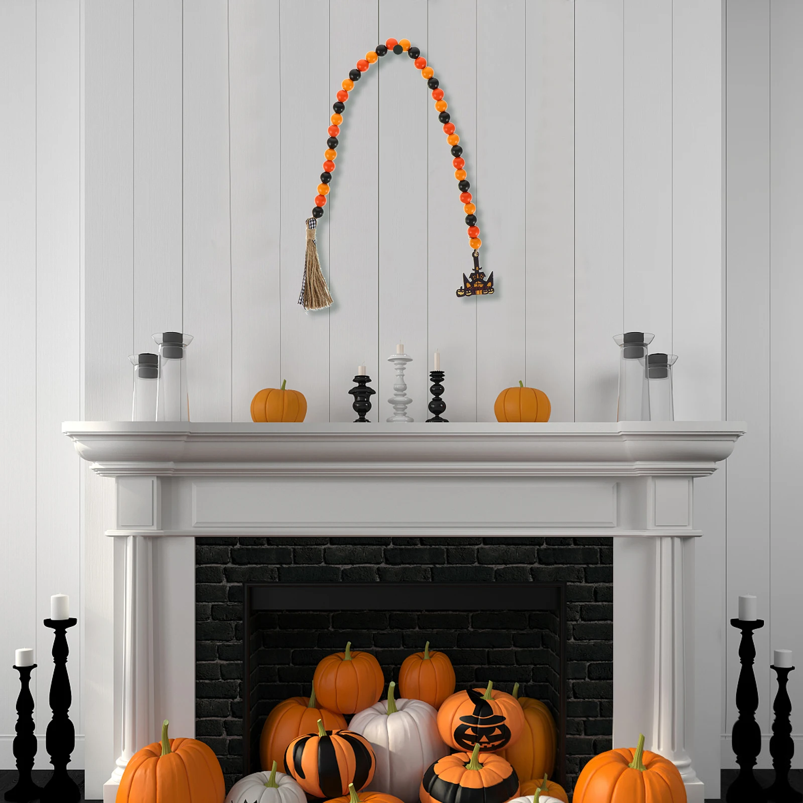 

1pc Haunted House Bead String Halloween Tag Wooden Ornament Hanging Decoration Party Accessories Rural Style Eco Materials Home