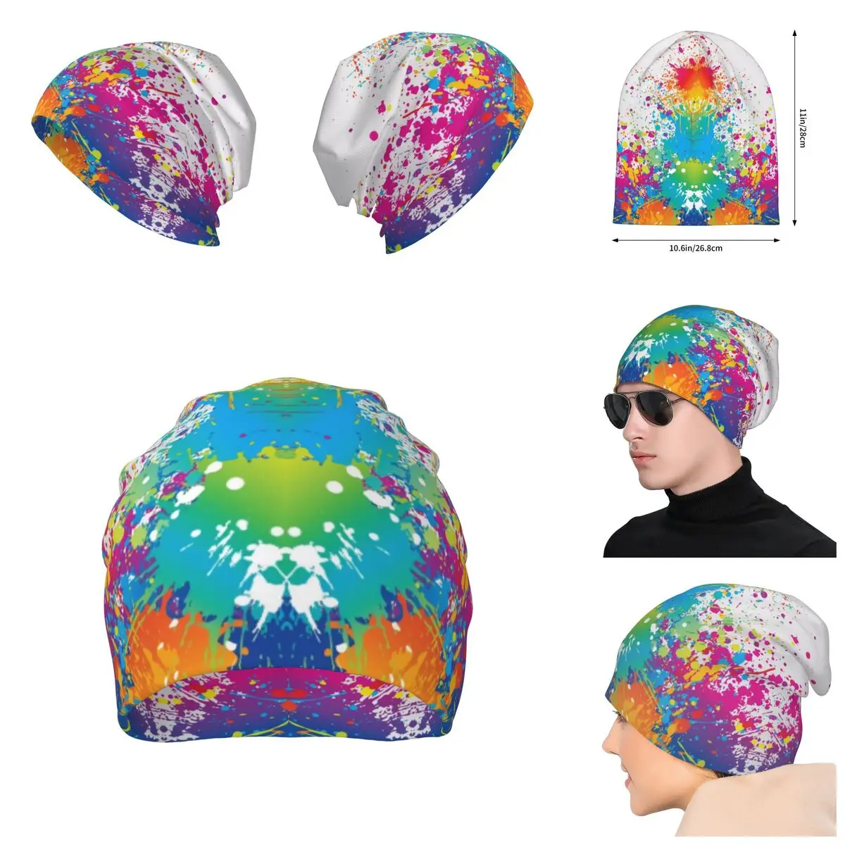 Oil colored splashed ink 3D Color printing Knitted Hat For Men And Women, Drop Shipping Paint Stain Rainbow Paint Splatter Print