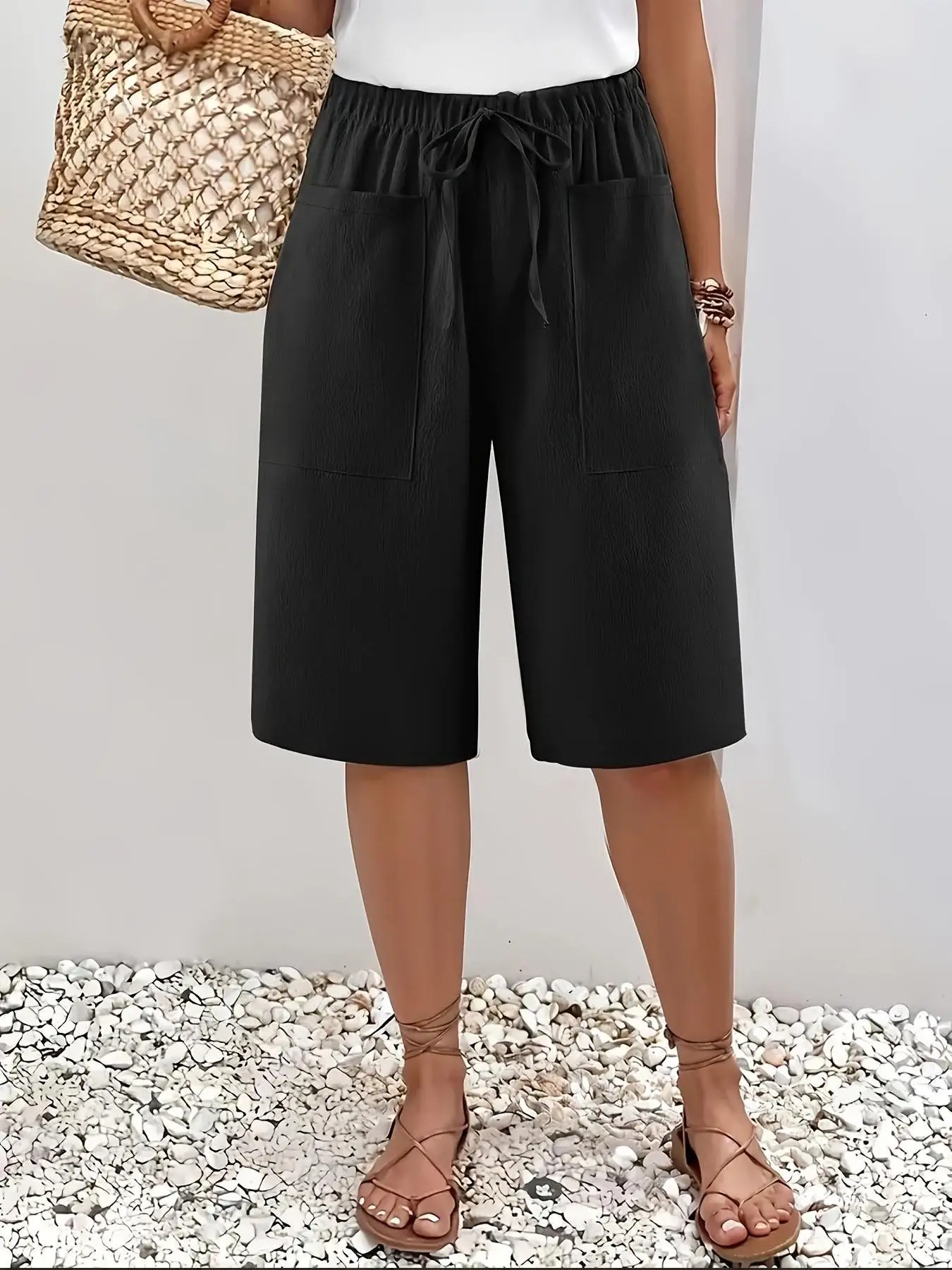 

Women's Birmingham shorts, knee length, with drawstring decoration, comfortable casual shorts with 2 pockets