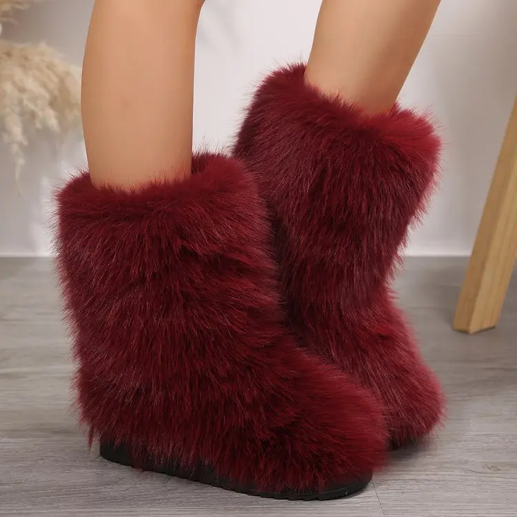 Y2k-Inspired Women\'s Fluffy Faux Fur Boots Stylish High-Top Design - Versatile Winter Warmth for Snowy Adventures