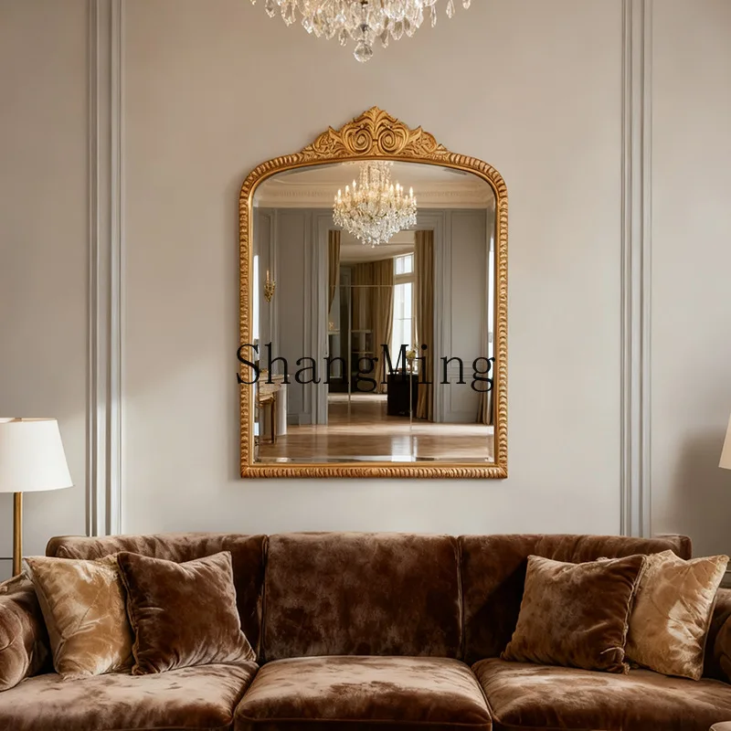 SM solid wood retro bathroom mirror, bathroom wall-mounted washbasin, wall-type dressing mirror