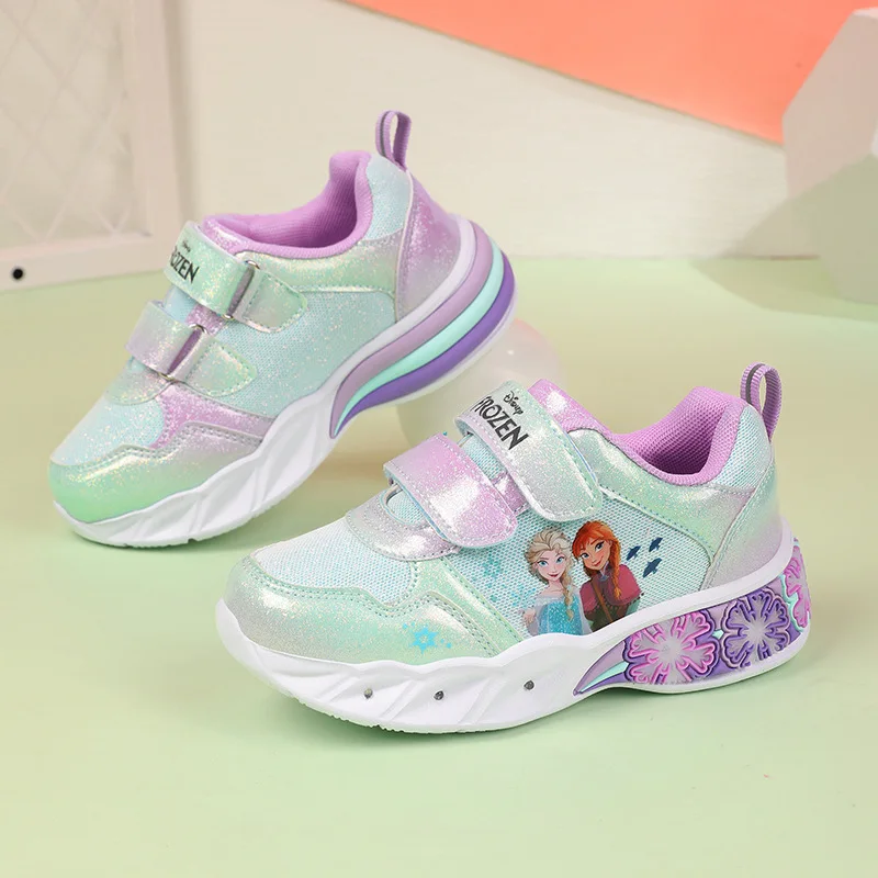 Disney new cartoon frozen spring and summer children\'s shoes flashing LED girls sports casual shoes