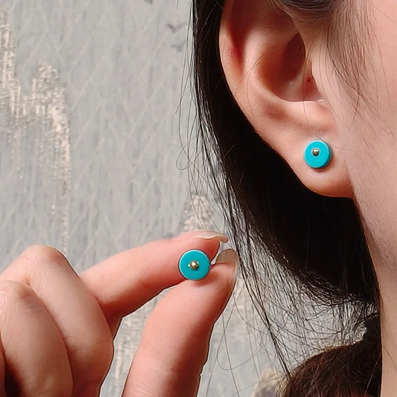 Turquoise Earrings 18K Gold Natural High Porcelain Turquoise Earrings Women's Fashion Versatile