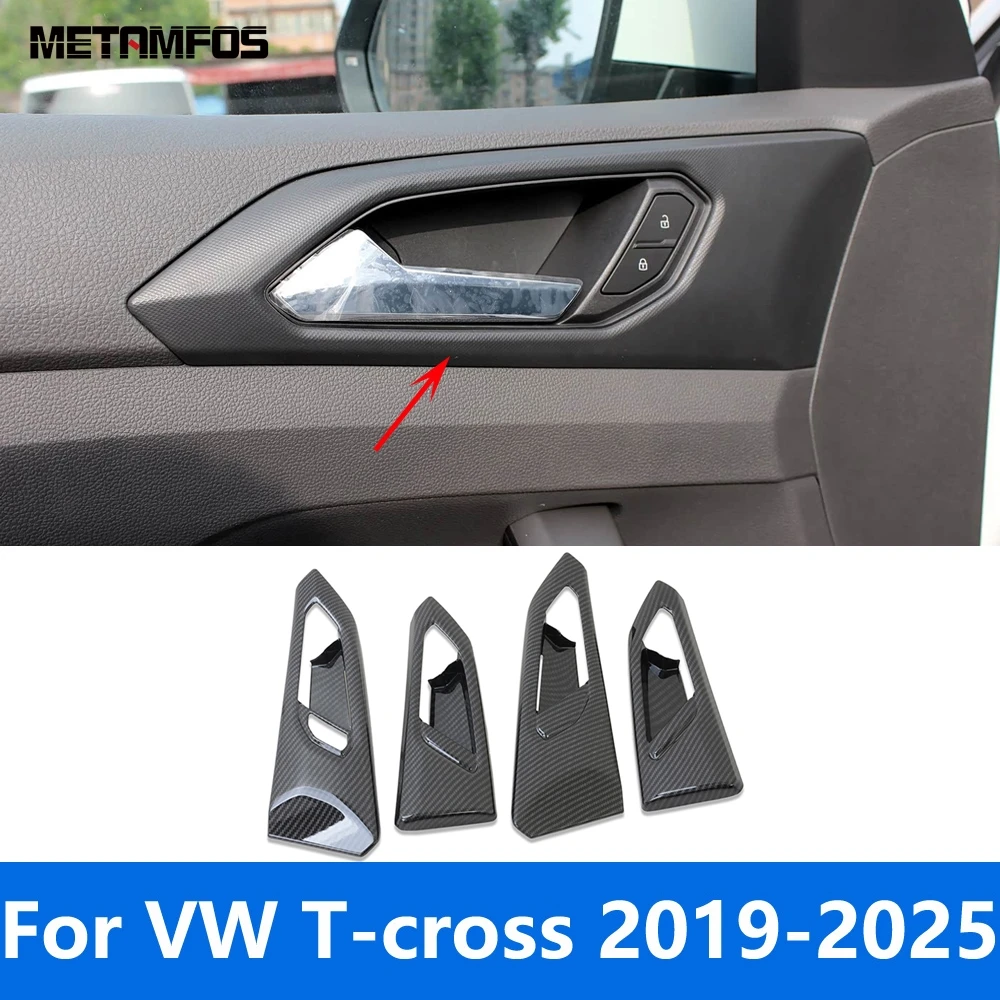 

Для Volkswagen VW T-cross Tcross 2019-2023 2024 2025 углеродное волокно, внутренняя дверная ручка, чаша, крышка, накладка, аксессуары, Стайлинг автомобиля