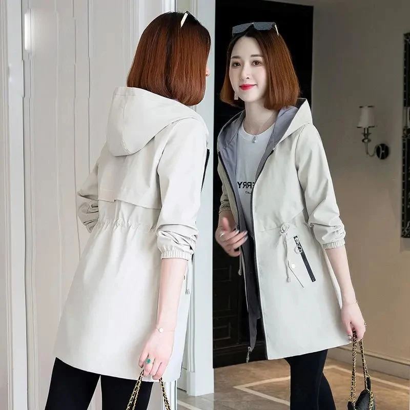 

Double-Sided Trench Coat Women 2025New Fashion Spring Autumn Clothes Hooded Mid-Length Windbreakers Female Outerwear Casual Tops