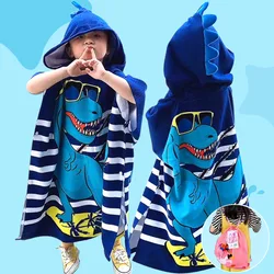 Sports Towel Kids Dinosaur Cartoon Print Hoodie Robe Bathing Swimming Wrap Cloth Beach Blanket Quick Drying Microfiber Children