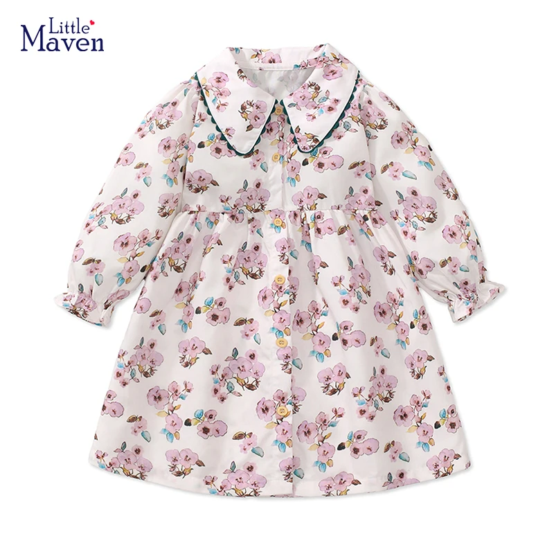 Little maven Spring Autumn Dresses for Baby Girls Kids Clothes Children's Clothing Cartoon Flowers Princess Long Sleeves Dress