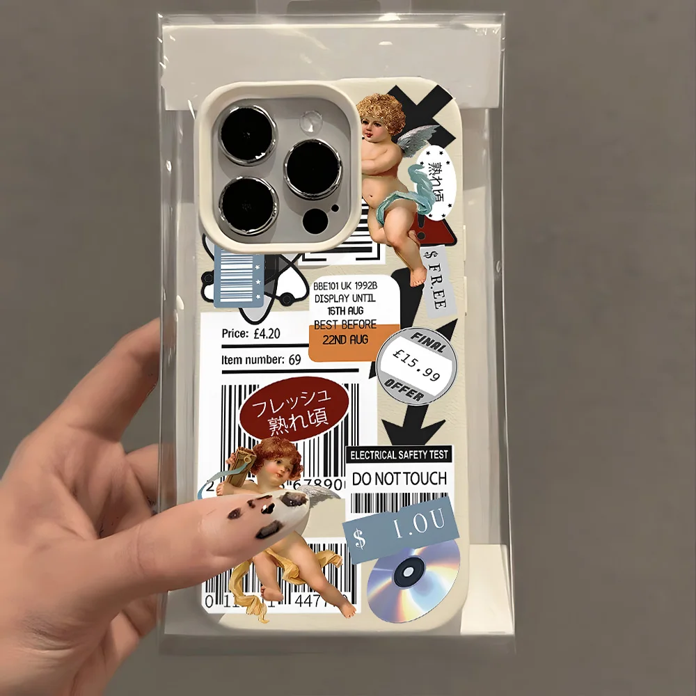 Cupid Record Label Lichee leather pattern Phone Case For iPhone 17 16e 16 15 14 13 12 11 Air Pro Max Plus X XR Shockproof Cover