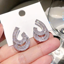 Huitan Shining Water-drop Shape Pierced Earrings Female Fashion Jewelry for Engagement Luxury Bright Zirconia Accessories Gift