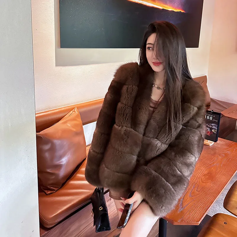 고품질 퍼 코트 솔리드 컬러 인조 밍크 퍼 여성 퍼 코트 2025 신상 겨울 두꺼운 분위기 레저 여성 퍼 코트 630