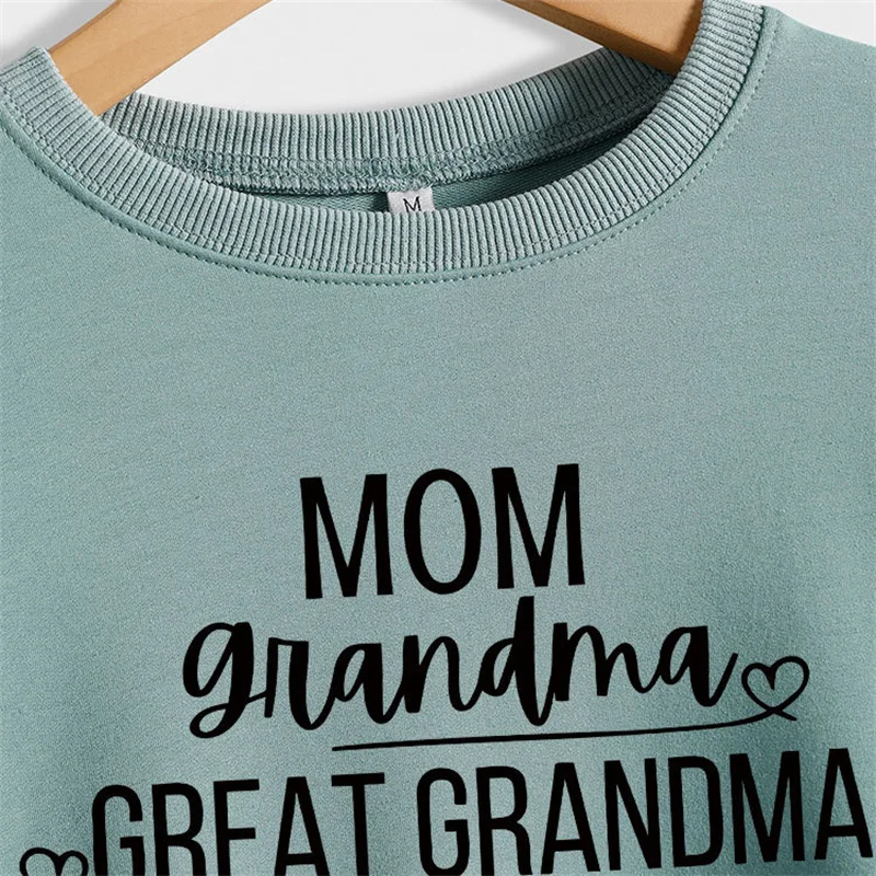 New cotton women's mom grandma great grandma letter printed fashion retro round neck autumn and winter hoodie