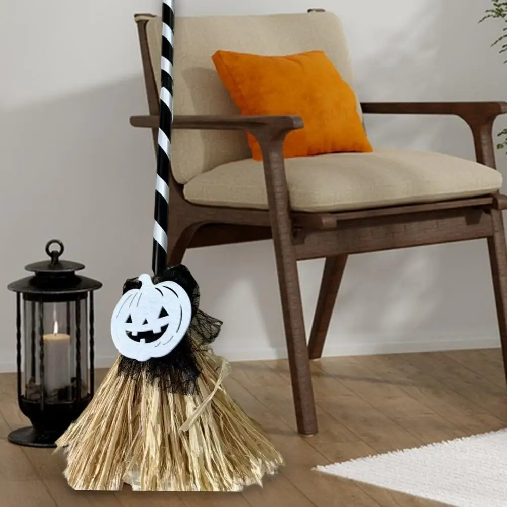 Rotating Witch Broom Halloween Prop Halloween Witch Broom Decoration Halloween Broomstick Decor with Led for Indoor Home